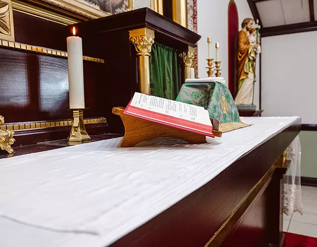 A closeup view of the tabernacle from the left side.